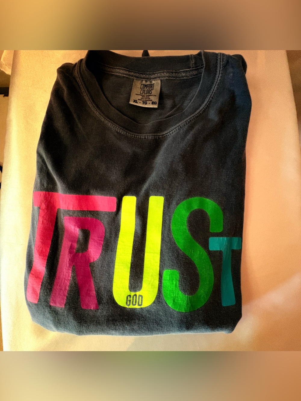 Comfort Colors Black Short Sleeve Tee with Pink, Yellow and Green TRUST Graphic